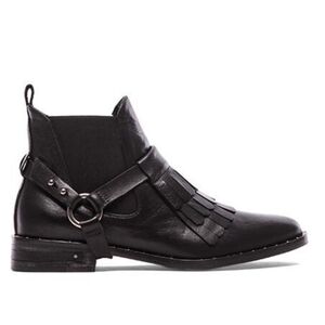 Freda Salvador Leather Ankle Chelsea Boots Black Fringe Size 6.5